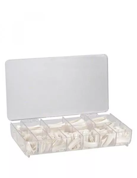 Profi Nageltips Sortierbox - Premium Tipbox Tipkasten mit Tips für künstliche Fingernägel, D-Tips french Weiß, 600 Stück